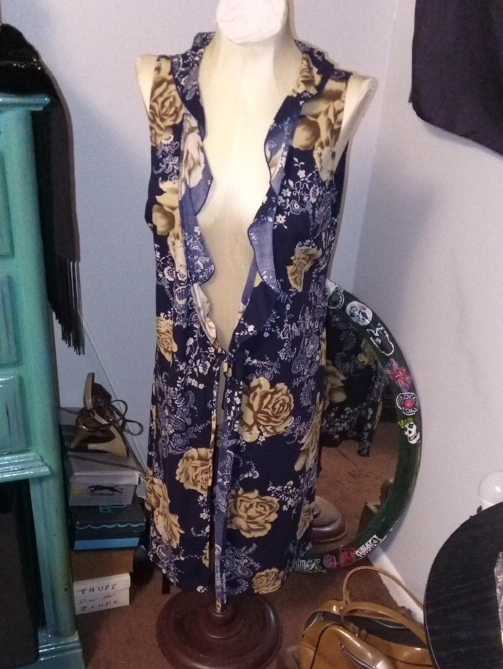 My Michelle Navy Blue Floral Swim Coverup with Gold Roses